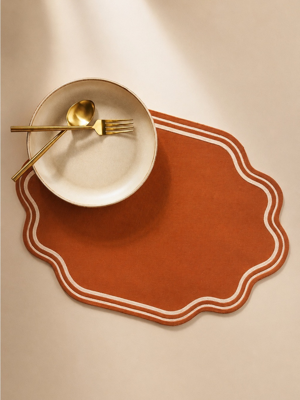 NEW Anthropologie Madeline Embroidered Cotton Placemat, Set of Two, Paprika